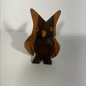 Vintage Hand Carved Wood Owl Figure Pencil Holder Desk Accessory Totem